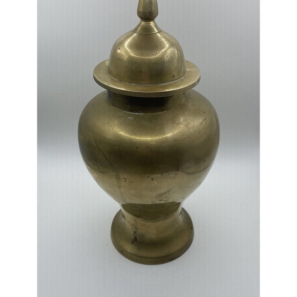 VINTAGE MCM Indian Gold Solid Brass Urn Vase Ginger Jar With Lid - Picture 6 of 6